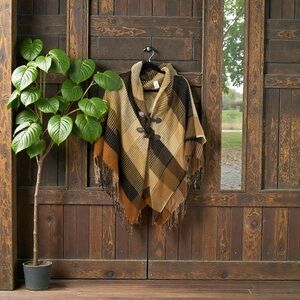 Plaid Poncho with Toggle Closure
